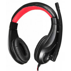 Наушники с микрофоном Оклик HS-L100 черный/красный 2м накладные оголовье (359485)