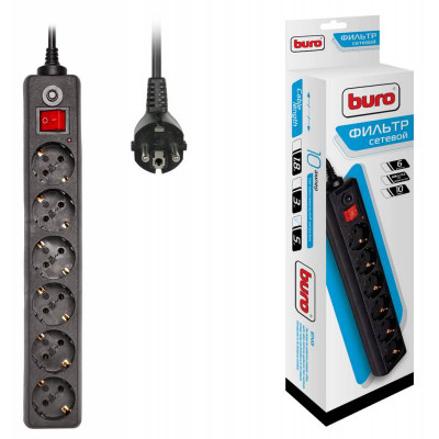 Сетевой фильтр Buro 600SH-5-B 5м (6 розеток) черный (коробка)