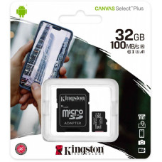Флеш карта microSDHC 32Gb Class10 Kingston SDCS2/32GB Canvas Select Plus + adapter