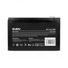 Battery SVEN SV 12120 (12V 12Ah), 12V voltage, 12A*h capacity, max. discharging rate of 180A, max. charging rate 3.6A, the type of lead-acid AGM, type lead terminal F2