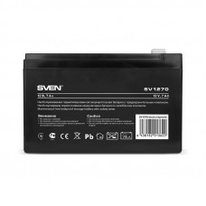 Battery SVEN SV 1270 (12V 7Ah), 12V voltage, 7A*h capacity, max. discharging rate of 105A, max. charging rate 2.1A, the type of lead-acid AGM, type lead terminal F2