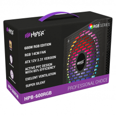 PSU HIPER HPB-600RGB (ATX 2.31, 600W, ActivePFC, RGB 140mm fan, Black) BOX