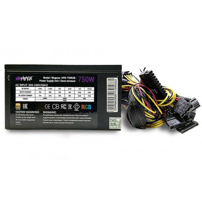 PSU HIPER HPB-750RGB (ATX 2.31, 750W, ActivePFC, RGB 140mm fan, Black) BOX