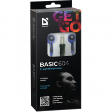 Defender Наушники вставки Basic 604 черный + голубой