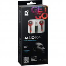 Defender Наушники вставки Basic 604 черный + красный