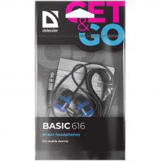 Defender Наушники вставки Basic 616 черный + синий