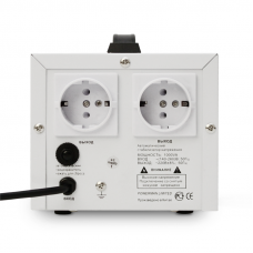 Stabilizer POWERMAN AVS 1000D, step-type regulator, digital indicators of voltage levels, 1000VA, 140-260V, maximum input current 7A, 2 eurosockets, IP-20, floor standing, 200mm x 150mm x 140mm, 2.3 kg.