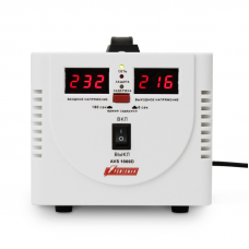 Stabilizer POWERMAN AVS 1000D, step-type regulator, digital indicators of voltage levels, 1000VA, 140-260V, maximum input current 7A, 2 eurosockets, IP-20, floor standing, 200mm x 150mm x 140mm, 2.3 kg.