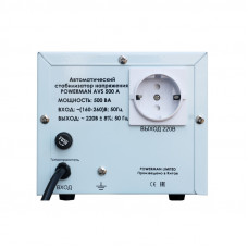 Stabilizer POWERMAN AVS 500A, step-type regulator, 500VA/250W, 160-260V, maximum input current 5A, 1 euro socket, IP-20, 190mm x 150mm x 130mm, 2.11 kg.