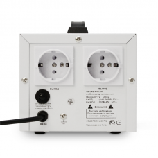 Stabilizer POWERMAN AVS 500D, step-type regulator, digital indicators of voltage levels, 500VA, 140-260V, maximum input current 5A, 2 eurosockets, IP-20, floor standing, 200mm x 150mm x 140mm, 2.3kg.