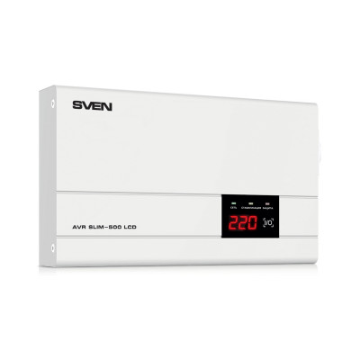 Stabilizer SVEN SLIM-500 LCD, Relay, 400W, 500VA, 140-260v, the function "pause", single outlet, 2.35 kg