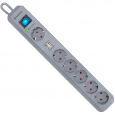 Surge Protector Defender DFS 501 2,0м, 2 USB-ports, 6 outlets