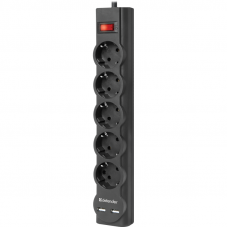 Сетевой фильтр Defender DFS 751 1,8 м, 5 розеток, 2xUSB, 2.1A