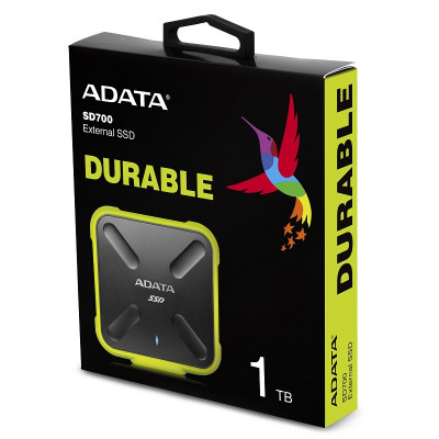Твердотельный диск 1TB A-DATA SD700, External, USB 3.1, [R/W -440/430 MB/s] 3D-NAND, желтый