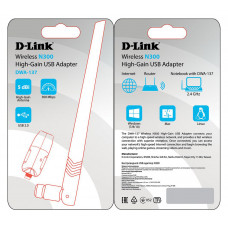 Сетевой адаптер WiFi D-Link DWA-137/C1A N300 USB 2.0 (ант.внеш.съем) 1ант.