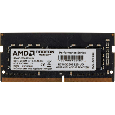 Память DDR4 8Gb 2666MHz AMD R748G2606S2S-UO Radeon R7 Performance Series OEM PC4-21300 CL16 SO-DIMM 260-pin 1.2В