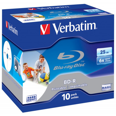 Диск BD-R Verbatim 25Gb 6x Jewel case (10шт) Printable Scratch proof (43713)