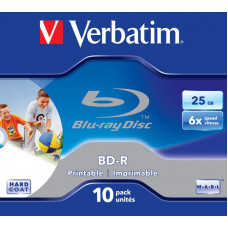 Диск BD-R Verbatim 25Gb 6x Jewel case (10шт) Printable Scratch proof (43713)