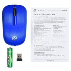 Мышь Оклик 525MW черный/синий оптическая (1000dpi) беспроводная USB для ноутбука (3but)