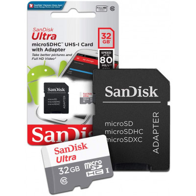 Флеш карта microSDHC 32Gb Class10 Sandisk SDSQUNR-032G-GN3MA Ultra + adapter