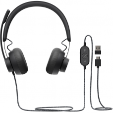 Наушники с микрофоном Logitech Zone Wired UC черный матовый 1.9м накладные USB оголовье (981-000875)