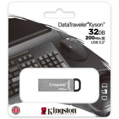 Флеш Диск Kingston 32Gb DataTraveler Kyson DTKN/32GB USB3.1 серебристый/черный