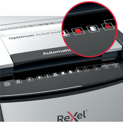 Шредер Rexel Optimum AutoFeed 225X черный с автоподачей (секр.P-4) фрагменты 225лист. 60лтр. скрепки скобы пл.карты