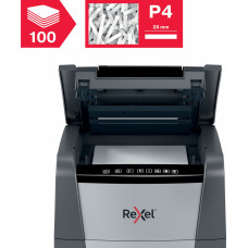 Шредер Rexel Optimum AutoFeed 100X черный с автоподачей (секр.P-4) фрагменты 100лист. 34лтр. скрепки скобы пл.карты