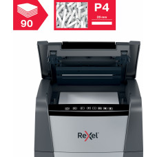 Шредер Rexel Optimum AutoFeed 90X черный с автоподачей (секр.P-4) фрагменты 90лист. 34лтр. скрепки скобы пл.карты