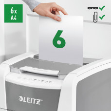 Шредер Leitz IQ Autofeed Office 150 P5 белый с автоподачей (секр.P-5) фрагменты 150лист. 44лтр. скрепки скобы пл.карты