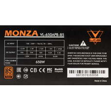 Блок питания Formula ATX 650W MONZA VL-650APB-85 80+ bronze (24+4+4pin) APFC 120mm fan 7xSATA RTL