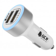 GCR Автомобильное зарядное устройство на 2 USB порта 4.8A, белое, LED индикация, GCR-51984